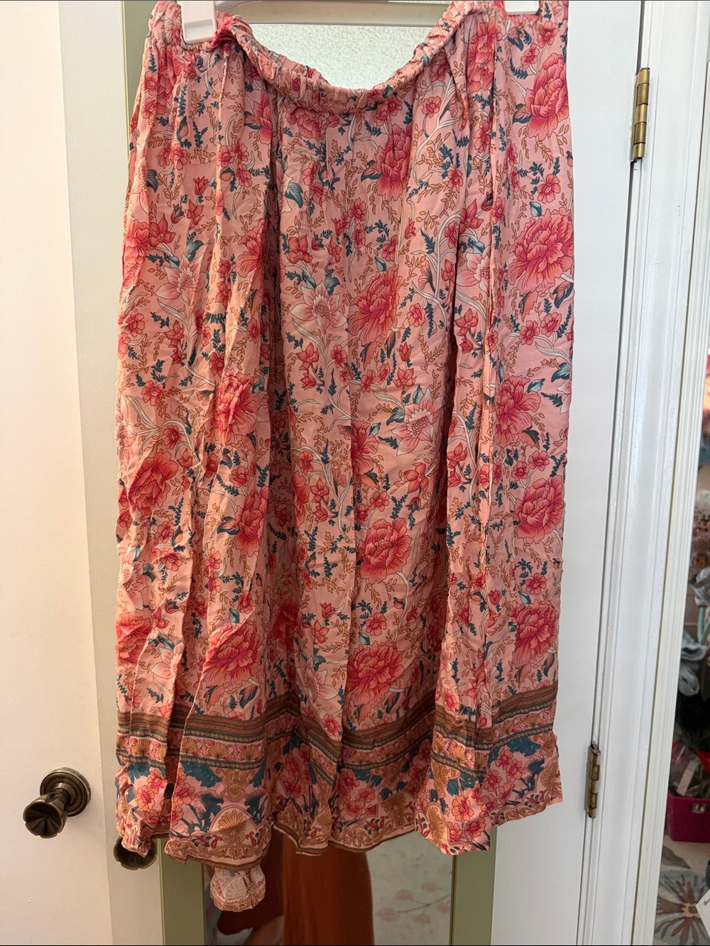 SHEIN Coral Pink Floral Maxi Skirt with Border Print